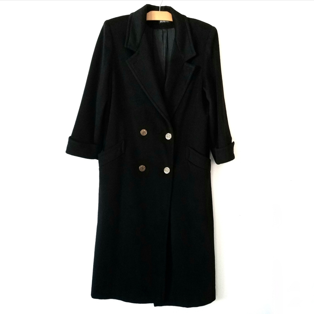 Vtg Braefair Wool Blend Double Breasted Peacoat Old Money Black